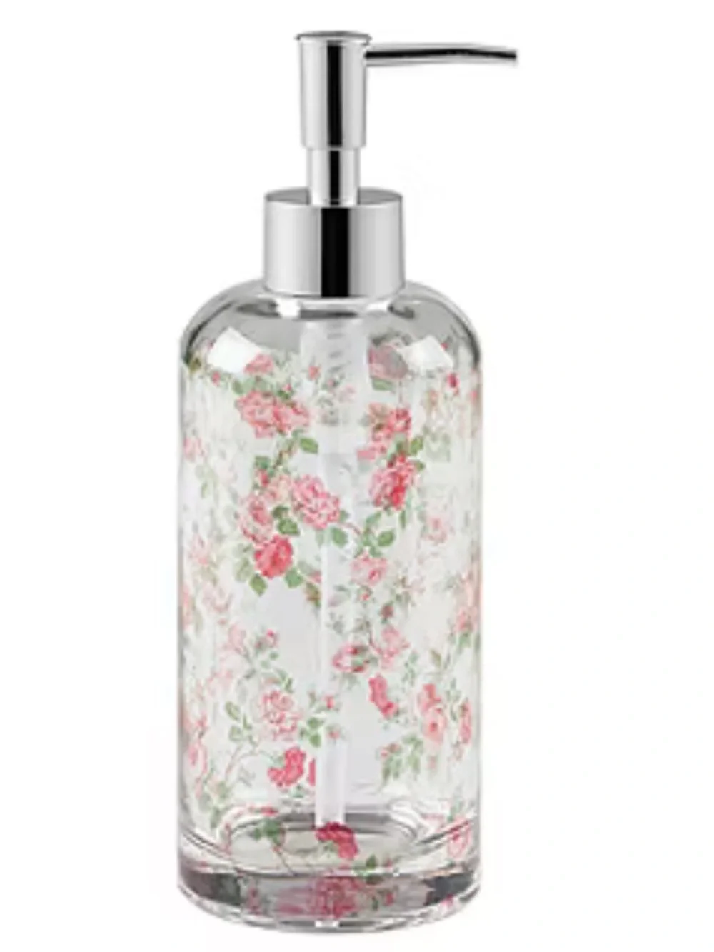 Laura Ashley Pink Floral Glass Pump Dispenser and Soap Dish Set - Picture 3 of 3